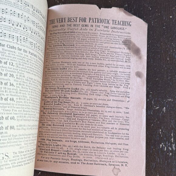 The Acme Haversack Patriotic Song Book Rare 1897 Antique Illustrated Washington - Picture 9 of 13